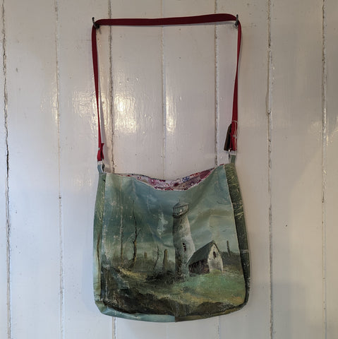 Vintage painting bag - lighthouse and trees