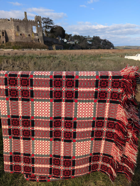 Vintage red and black Welsh tapestry blanket