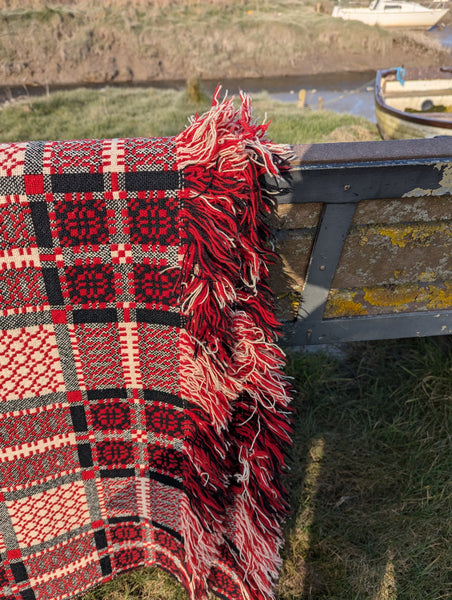 Vintage red and black Welsh tapestry blanket