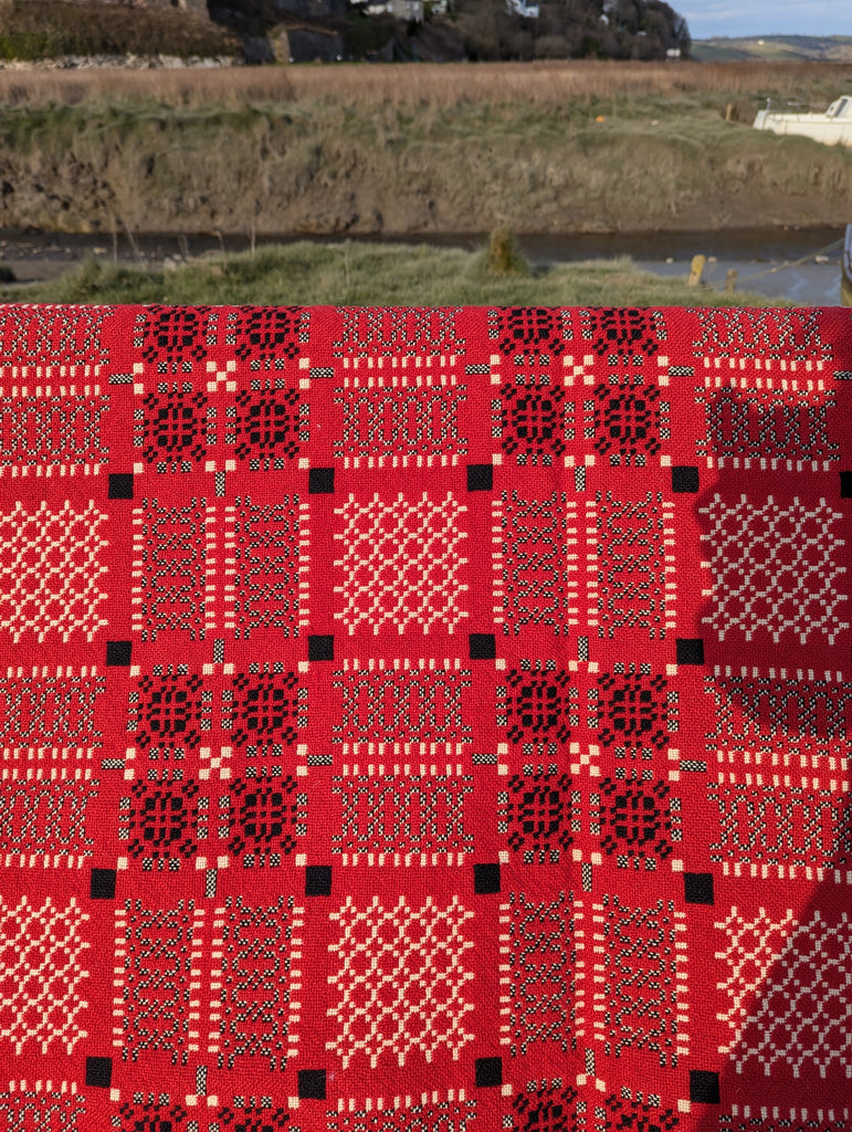 Vintage red and black Welsh tapestry blanket