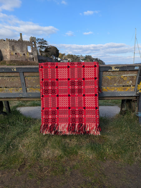 Vintage red and black Welsh tapestry blanket