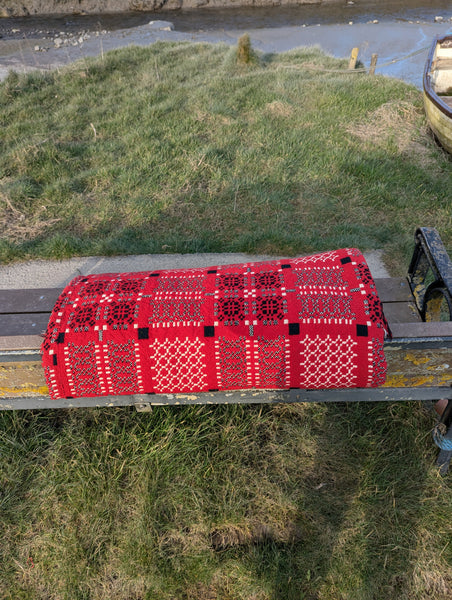 Vintage red and black Welsh tapestry blanket