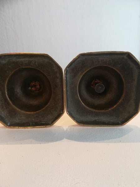 'Queen of Diamonds' brass candlestick pair.
