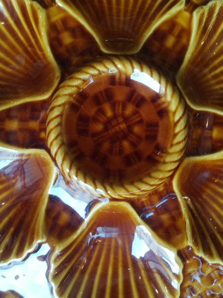 Vintage 1950's/60s  French majolica  'Longchamps' oyster plate