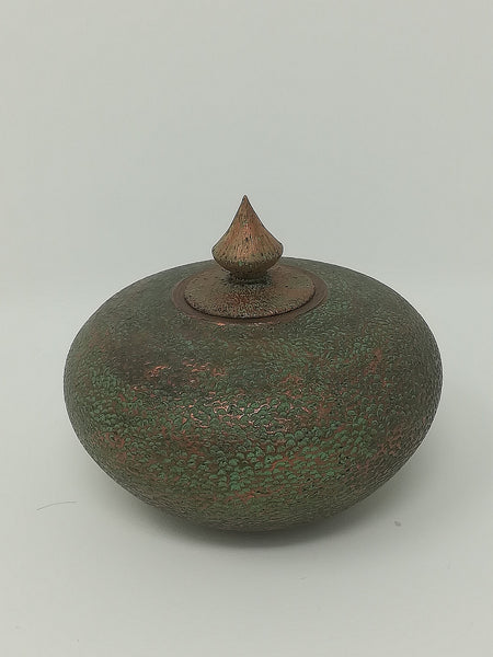 Turned wood verdigris sycamore jar by Roderick Evans.