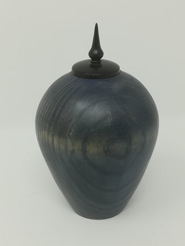 Turned wood, blue stained ash jar by Roderick Evans