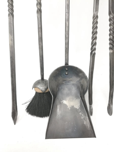 Rams head fire set, full set of four tools & stand - hand forged in mild steel