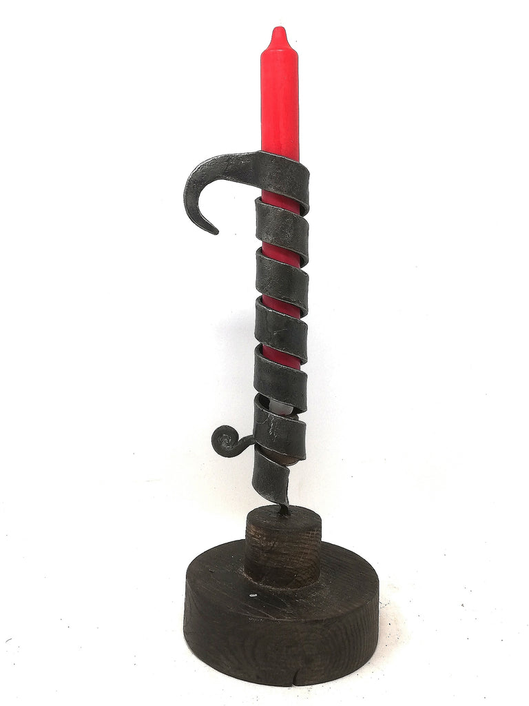 Traveller candle stick, hand forged in mild steel
