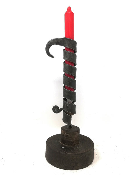 Traveller candle stick, hand forged in mild steel