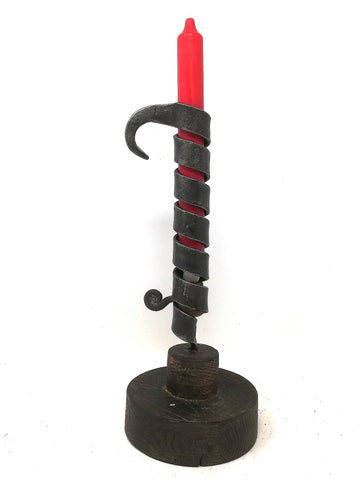 Traveller candle stick, hand forged in mild steel