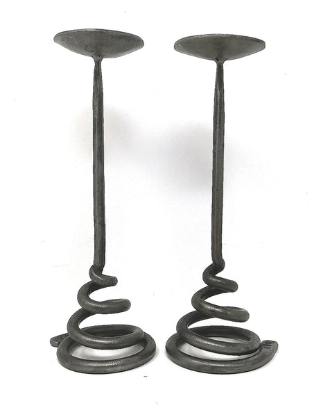 Small spiral based candle stick, hand forged in mild steel