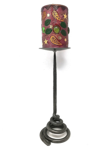 Tall, hand forged, coil base candlestick