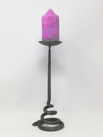 Small spiral based candle stick, hand forged in mild steel