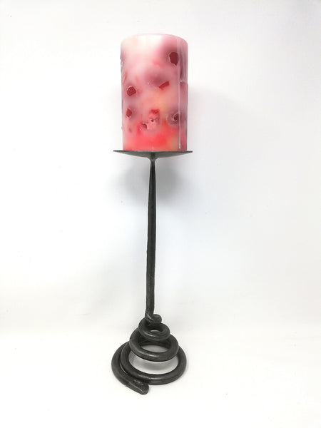 Tall, hand forged, coil base candlestick
