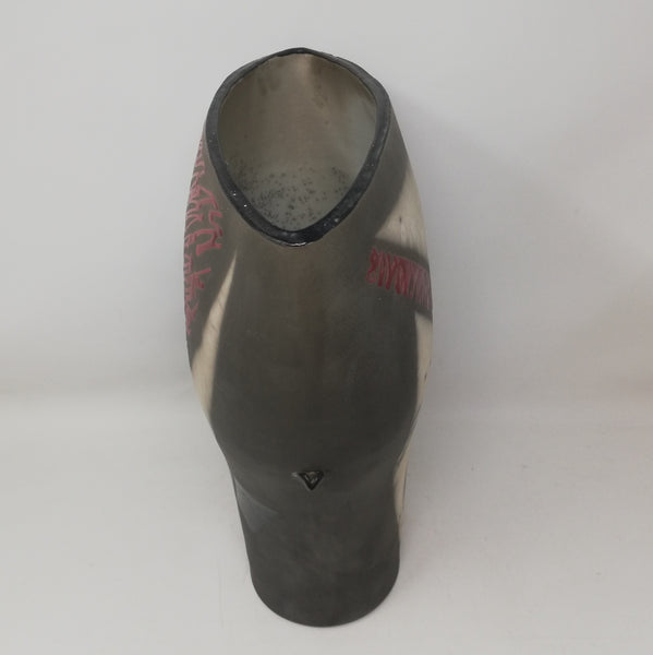Mick Morgan raku form in red and black