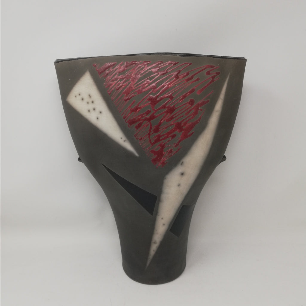 Mick Morgan raku form in red and black