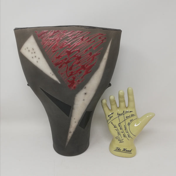 Mick Morgan raku form in red and black