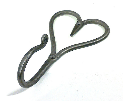 Hand forged ironwork - large and small metal heart hooks