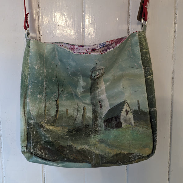 Vintage painting bag - lighthouse and trees