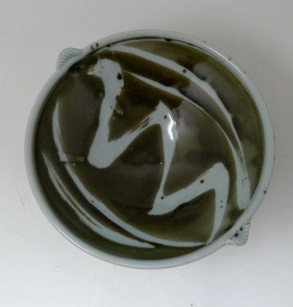 Mick Morgan raku bowl blue and brown/green.