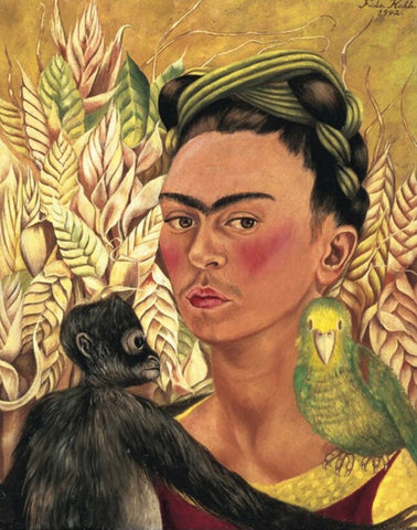 Frida Kahlo - Self Portrait with Monkey and Parrot