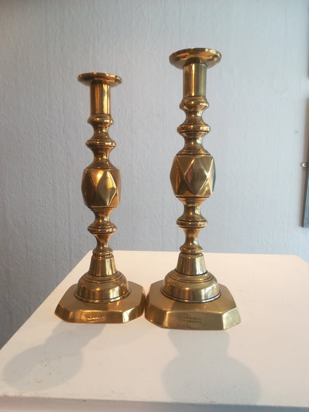 'Queen of Diamonds' brass candlestick pair.