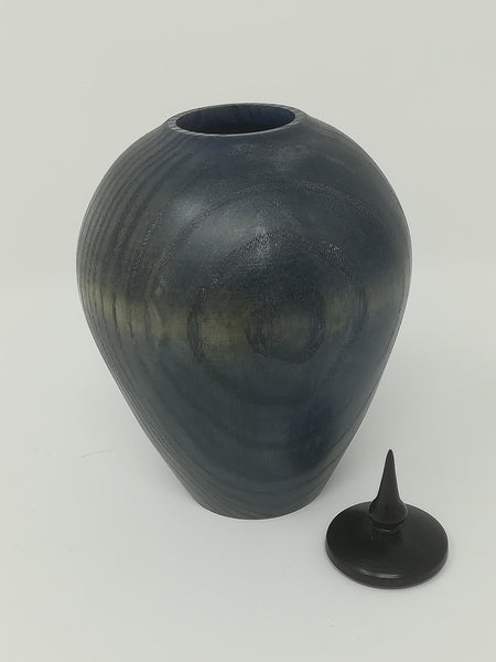 Turned wood, blue stained ash jar by Roderick Evans