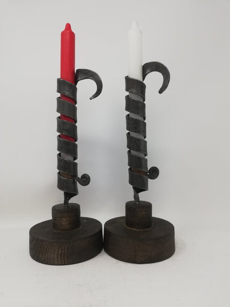 Traveller candle stick, hand forged in mild steel
