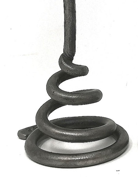 Small spiral based candle stick, hand forged in mild steel