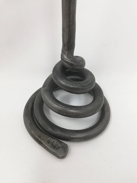 Tall, hand forged, coil base candlestick