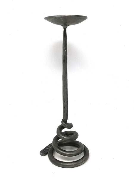 Tall, hand forged, coil base candlestick