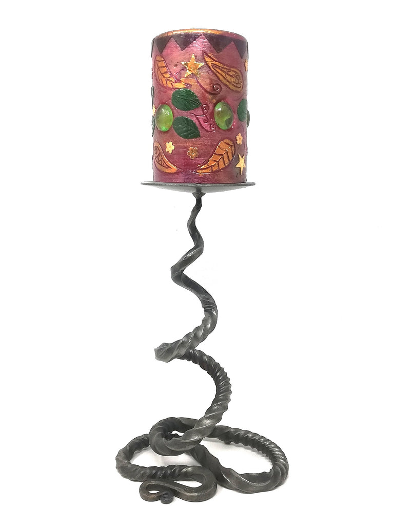 Tall 'basilisk' candle holder, hand forged.
